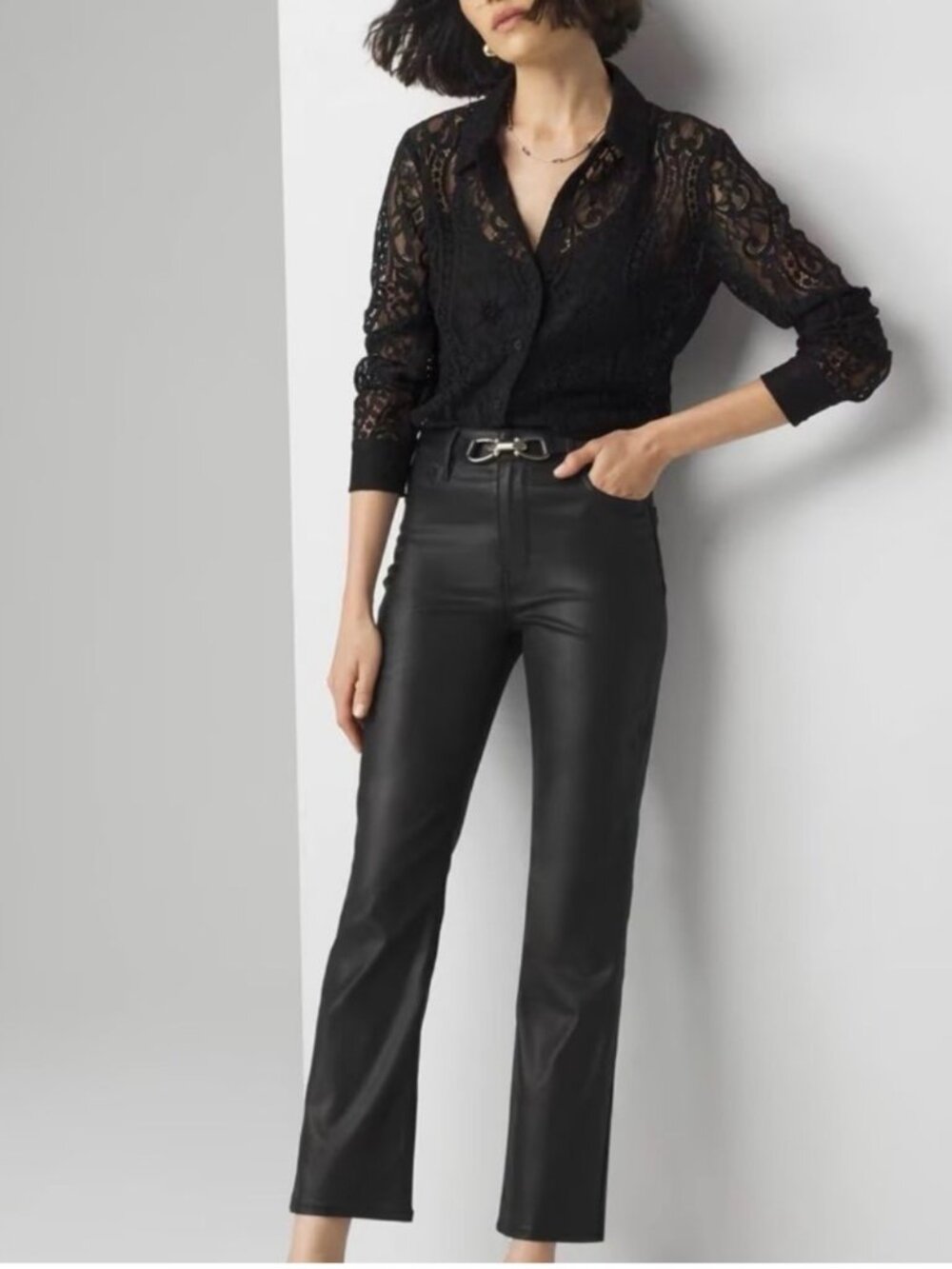 WHBM High Rise Coated Kick Flare Jeans Black Size 2